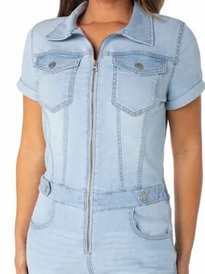 Celebrity Pink Zip-Front Short Sleeve Denim Jumpsuit thumbnail 6