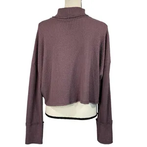 Wild Fable XX-Large Crop Top Waffle Knit Long Sleeve Cowl Neck Stretch Purple thumbnail 4