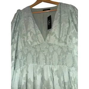 New‎ Lulus NW Tomorrow & Always Light Sage Green Burnout Floral Mini Dress Large thumbnail 3