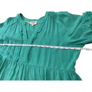 Umgee Green Tiered Frayed Hem V‎ Neck Short Sleeve Casual Dress Size Medium thumbnail 11