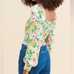 AFRM Revolve Sophie Smocked Top Floral Long Sleeve Square Neck Colorful Spring S thumbnail 2