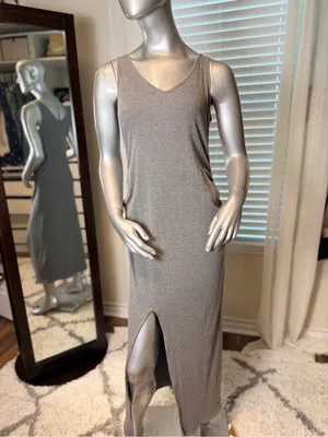 Stowaway Collection Maternity Ribbed Maxi Dress Gray Sleeveless Large thumbnail 2