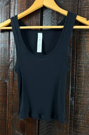Women's Black Ribbed Modal Cropped Tank Top Small thumbnail 1