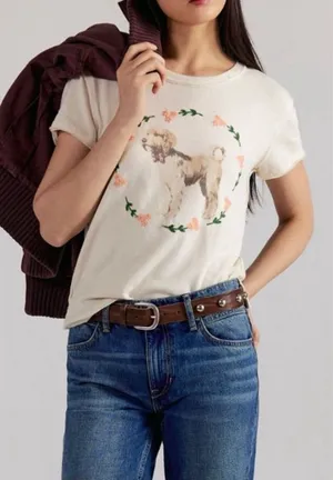 NWT Free People We The Free Fur Friend Tee - doodle tea - XS thumbnail 1