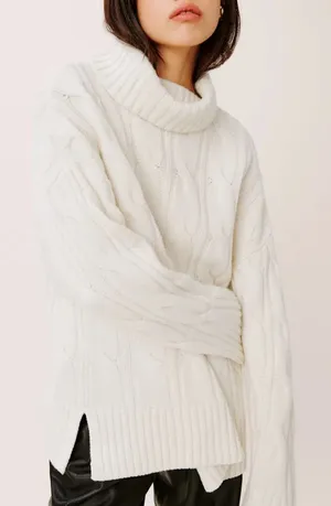 Reformation Womens Siro Wool Cableknit Sweater Turtleneck Ivory White Small thumbnail 1