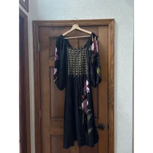 FARM RIO Floral Long Sleeve Midi Dress in Black Size XS thumbnail 4