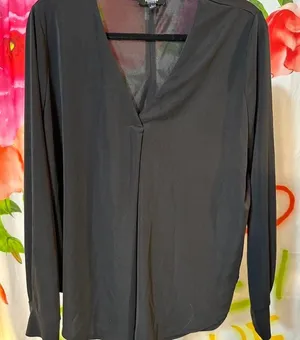 S272. Premise Studio -Black semi sheer long sleeve top with V-neckline thumbnail 1