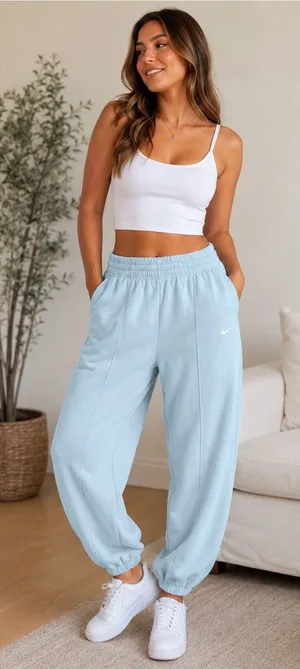 Nike Pastel Light Blue Pintuck Pleated Joggers Sweatpants NWOT Size Large thumbnail 1
