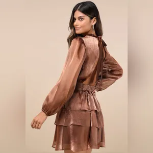 NWT‎ Lulus Dress Ideal Behavior Bronze Metallic Backless Tiered Mini Dress Small thumbnail 2