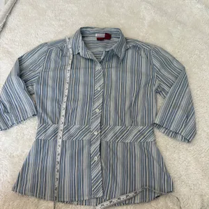 Y2K 90s Womens Blue/White Strip Button Down Sz L Cotton Retro Resort Tomato Girl thumbnail 4