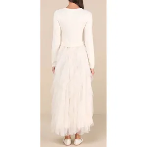 NWOT Lulus Size Small Ultimate Beauty Ivory Cable Knit Ruffled Tulle Maxi Dress thumbnail 2