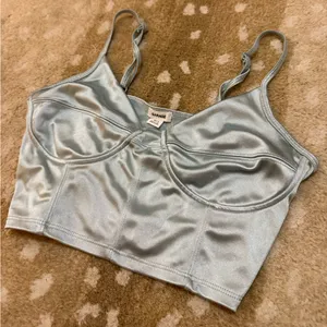 Garage light blue sleek shiny silver blue long line bra women’s size P/S thumbnail 3