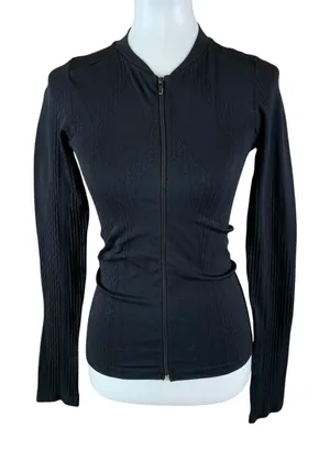 Nux Black Seamless Zip Sweater Small Fitted Athleisure Textured‎ Long Sleeve thumbnail 1