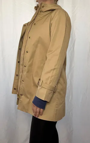 Vintage 90s Khaki Snap-Buttoned Hooded Utility Trench Coat - 2P thumbnail 2