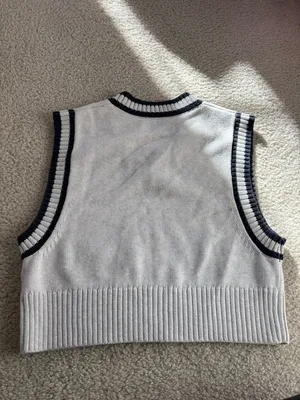TNA Aritzia V-Neck Knit Vest with Navy Stripe Trim thumbnail 3
