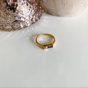 Dainty Gold and purple stacking ring thumbnail 5