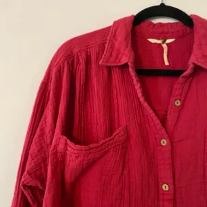 Free People Hot Pink Oversize Boho Button Down Shirt Loungewear Minimalist Small thumbnail 3
