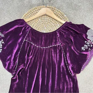 Sundance Embroidered Silk Blend Just Devine Tunic Top Purple Velvet Fairy Size M thumbnail 8