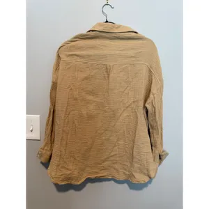SHEIN Women Tan Cotton Gauze Button Down Shirt Long Sleeve Crinkle Top Small thumbnail 5