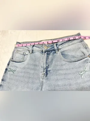 Risen Cassidy High-Rise Barrel Leg Bow Detail Cropped Blue Jeans Size 5/27 thumbnail 8