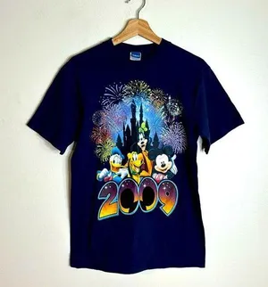 Disney y2K 2009 colorful characters shirt Mickey Pluto goofy Donald Duck thumbnail 1