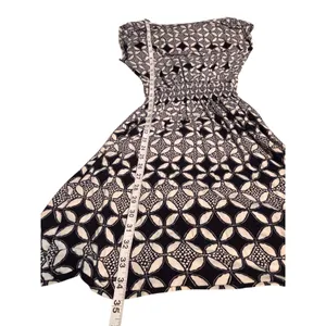 Banana Republic XS Black White Geometric Print Dress Smocked Waist Stretch thumbnail 4