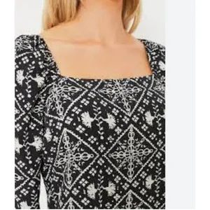 Tuckernuck Hyacinth‎ House Square Neck Sabrina Midi Dress XS Black White Print thumbnail 7