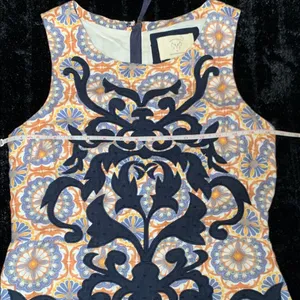 Anthropologie Vanessa Virginia Navy Geometric Linen Sleeveless Shift Dress 4 thumbnail 9