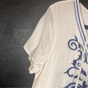 Lulus Down In Kokomo White And Blue Embroidered Lace Up Dress Size‎ Medium thumbnail 7