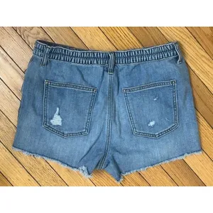 Aerie Daydream Denim Shorts Women M Blue Wash Distressed Cutoff Elastic Waist thumbnail 2