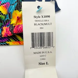 Vintage 90s Bright Matari Mixems Neon Floral Rainbow Triangle Bikini Halter Top Size L thumbnail 6