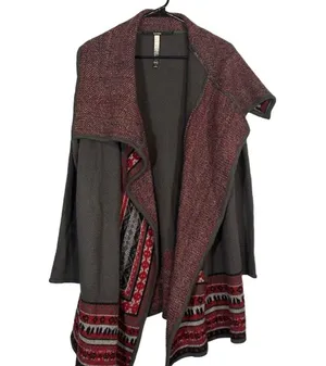 Kensie Women’s Brown Multicolor Boho Waterfall Draped Front Knit Cardigan M/L thumbnail 1
