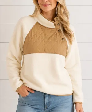 J.Crew white fleece quilted snap neck asymmetrical sweater M thumbnail 1