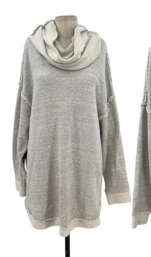 Free People Beach Gray Cowl Neck Split Back Oversized Sweatshirt Size Medium‎ thumbnail 1