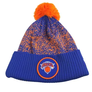 New Era New York Knicks NBA Blue Orange Embroidered Logo Pom Pom Beanie Hat OS thumbnail 1