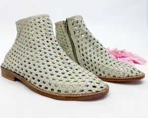 Free People Cayne Woven Leather Bootie Ankle Boots Bone thumbnail 1