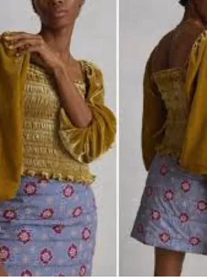 ANTHROPOLOGIE‎ Smocked Velvet Long-Sleeve Crop Top thumbnail 2