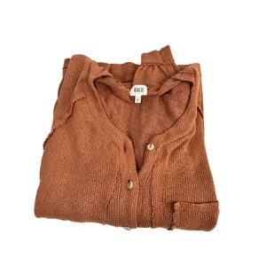 BKE Womens Oversized Thermal Henley Hoodie Rust‎ Brown Waffle Knit L thumbnail 6