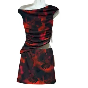 Princess Polly Maribella Set Black Red Abstract Ruched Mini Skirt Two Piece US 4 thumbnail 3