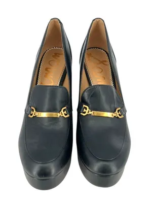 Sam Edelman Aurelie Platform Loafers Black Gold Horsebit 8.5 Preppy Ivy League thumbnail 1