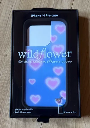 Wildflowers iPhone 14 Pro Case - Blue with Pink Heart Design thumbnail 1