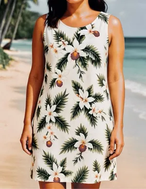 Two Palms Tropical Floral Sheath Dress – Made in Hawaii, Size Medium thumbnail 1