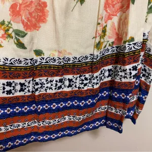 Chloe K Womens Mini Dress XL 38” Beige Pleated Floral Boho Print Blue Orange thumbnail 6