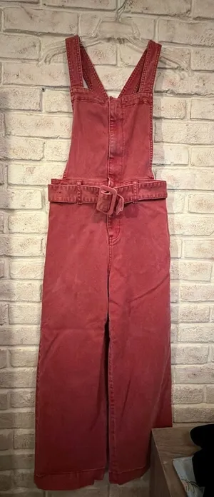 Free People We The Free Red Overalls With Belt Size 2 thumbnail 1