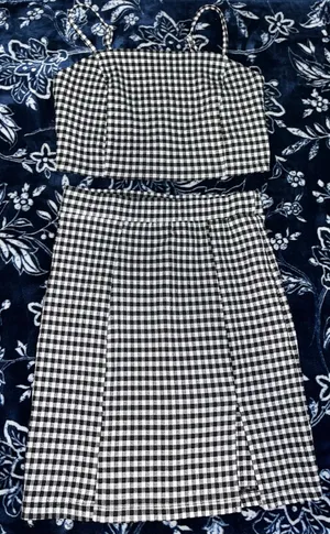 Blashe 2pc Skirt & Crop Tank Set Black & White Gingham Pattern thumbnail 1