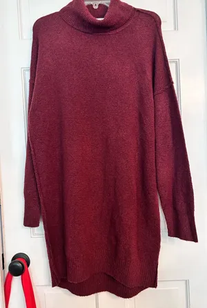 Motherhood Burgundy Turtleneck Longline Sweater Dress large thumbnail 1
