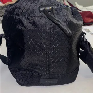 Athleta Black Nylon Bucket Bag Drawstring 2 Handles Adjustable Crossbody Strap thumbnail 5