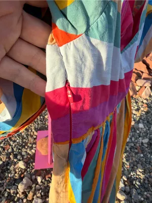 FARM Rio Rainbow Stripe Maxi Dress M Multicolor Puff Sleeve Boho Resort colorful thumbnail 5