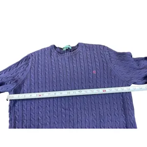 Lauren Ralph Lauren Cable Knit Sweater Deep Purple Cotton Crewneck Logo Preppy thumbnail 4