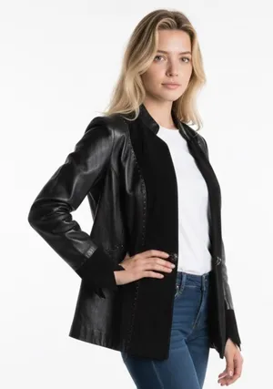 Vintage Maxen Couture RARE 100% leather rhinestone black western jacket sz 10 thumbnail 1